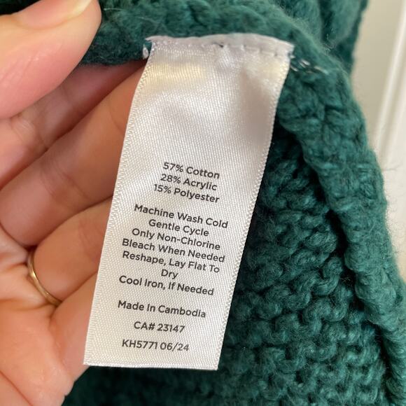 Talbots Mixed Stitch Cardigan Emerald Green Zip Front Mock Neck Cotton L - Picture 5 of 7